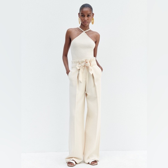 Zara Cream Wide Leg Jumpsuit with Paper-Bag Waist - Picture 11 of 12